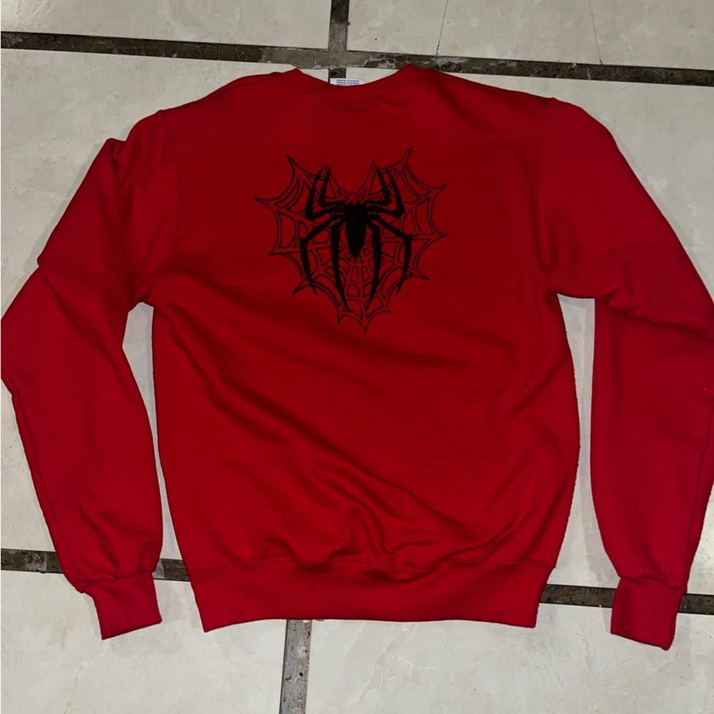 Custom hand painted spider heart Champion Red Crewneck Sweater